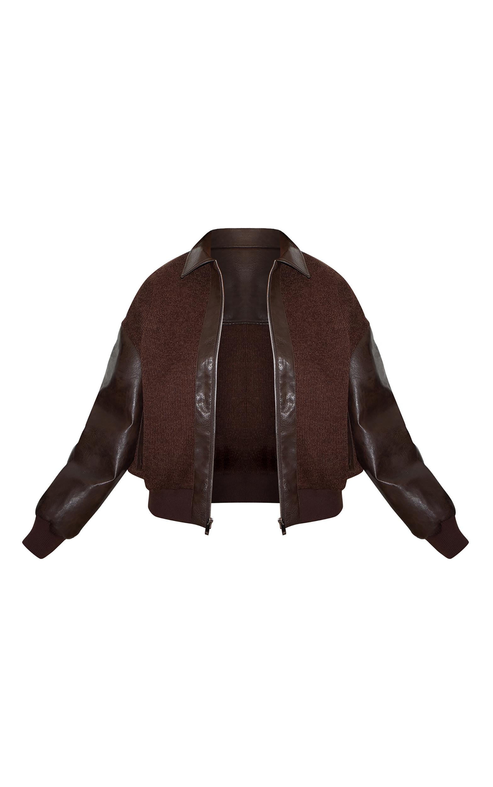 Plus Brown Faux Leather Contrast Jacket Product Image