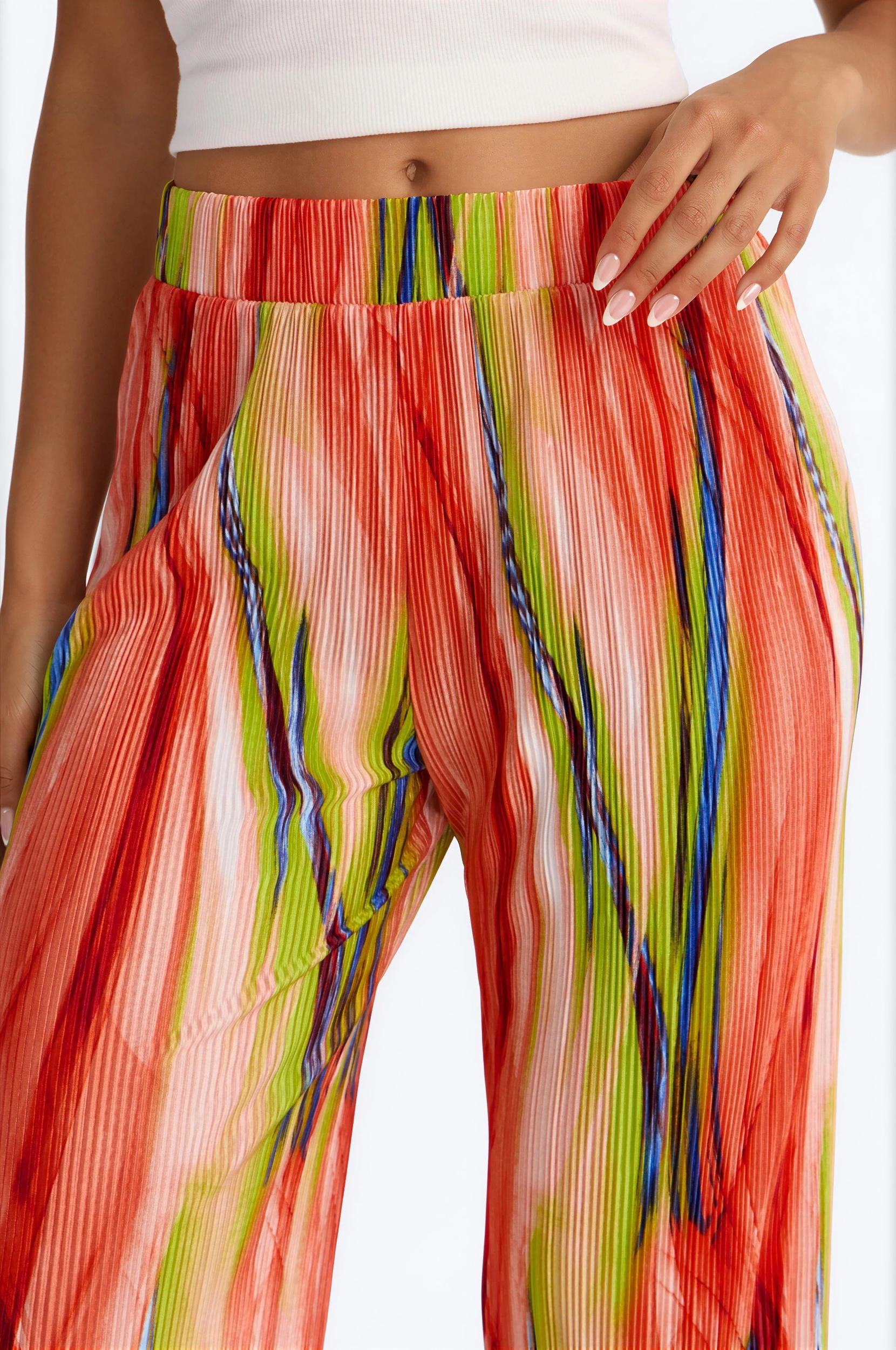 Pure Bliss Printed Plisse Pant - Green/combo Female Product Image