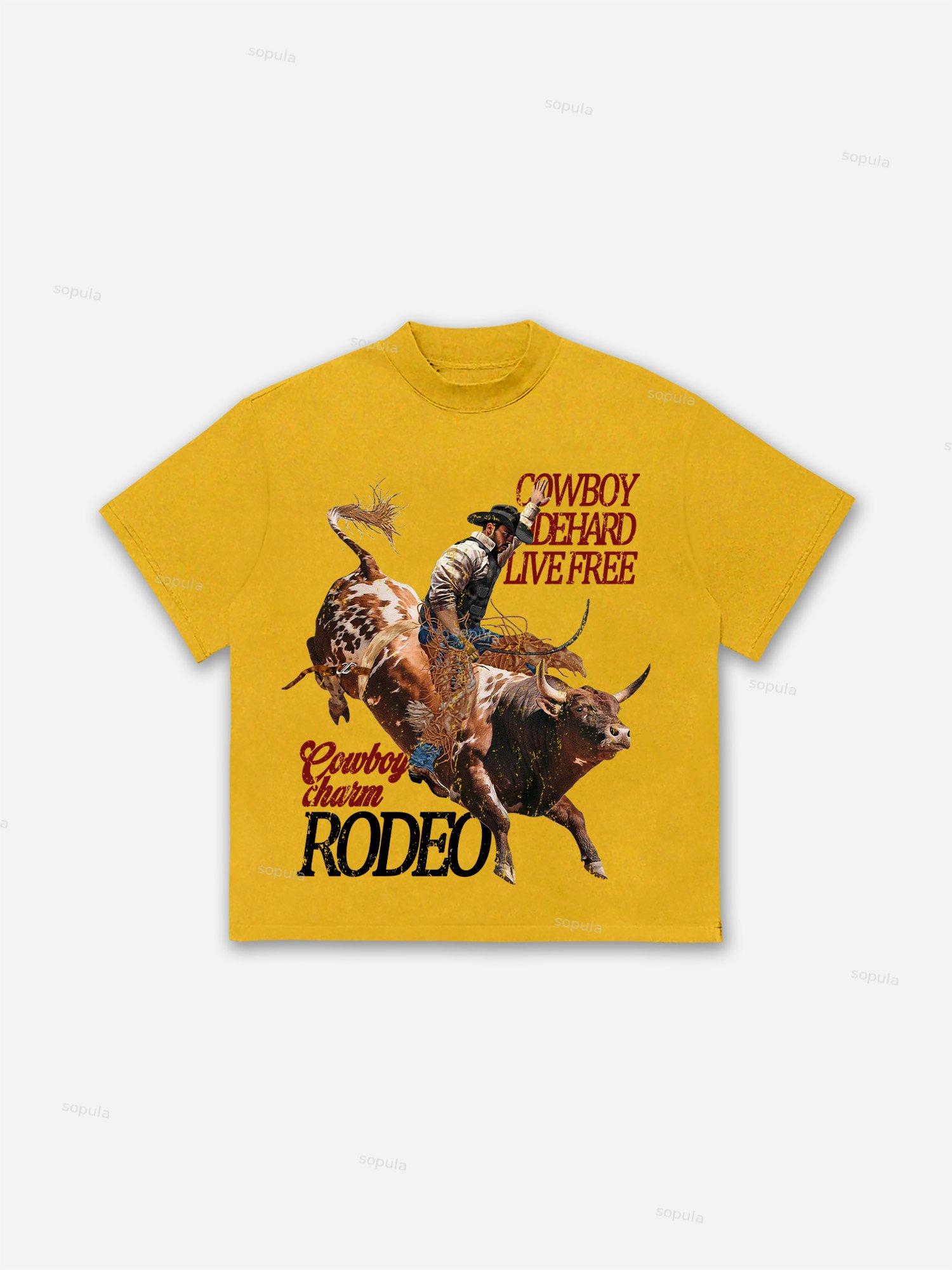 Rodeo Cowboy Charm Print Cotton T-shirt Product Image