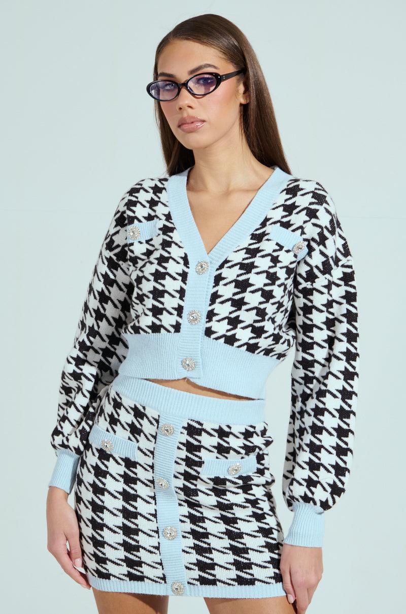 PRETTY AND POSH HOUNDSTOOTH CARDIGAN Product Image