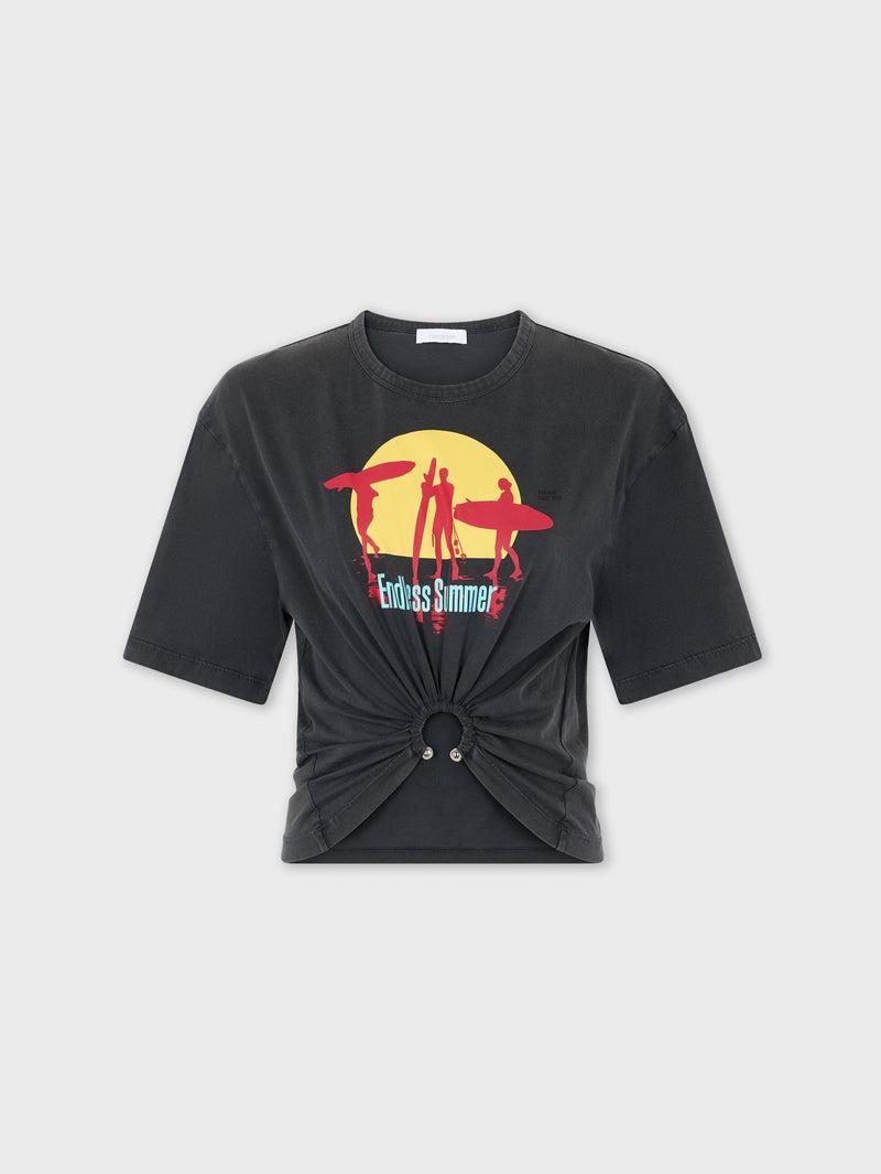 CROPPED T-SHIRT IN PRINTED COTTON Product Image