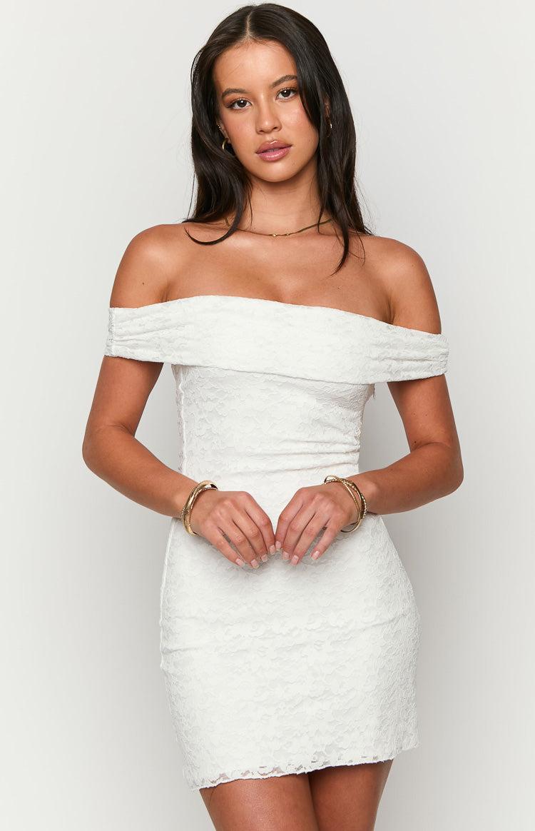 Britney White Lace Off The Shoulder Mini Dress Product Image