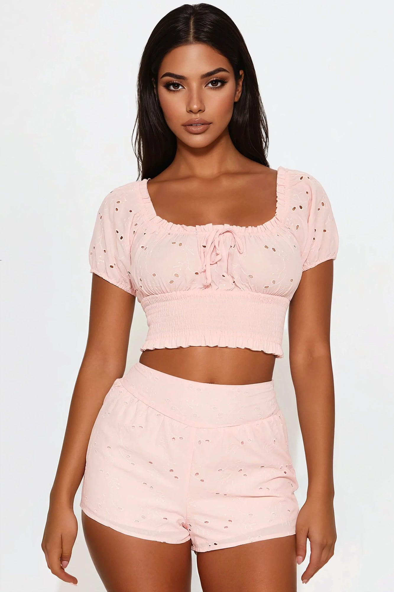 Very Cutesy Eyelet Short Set - Blush Product Image