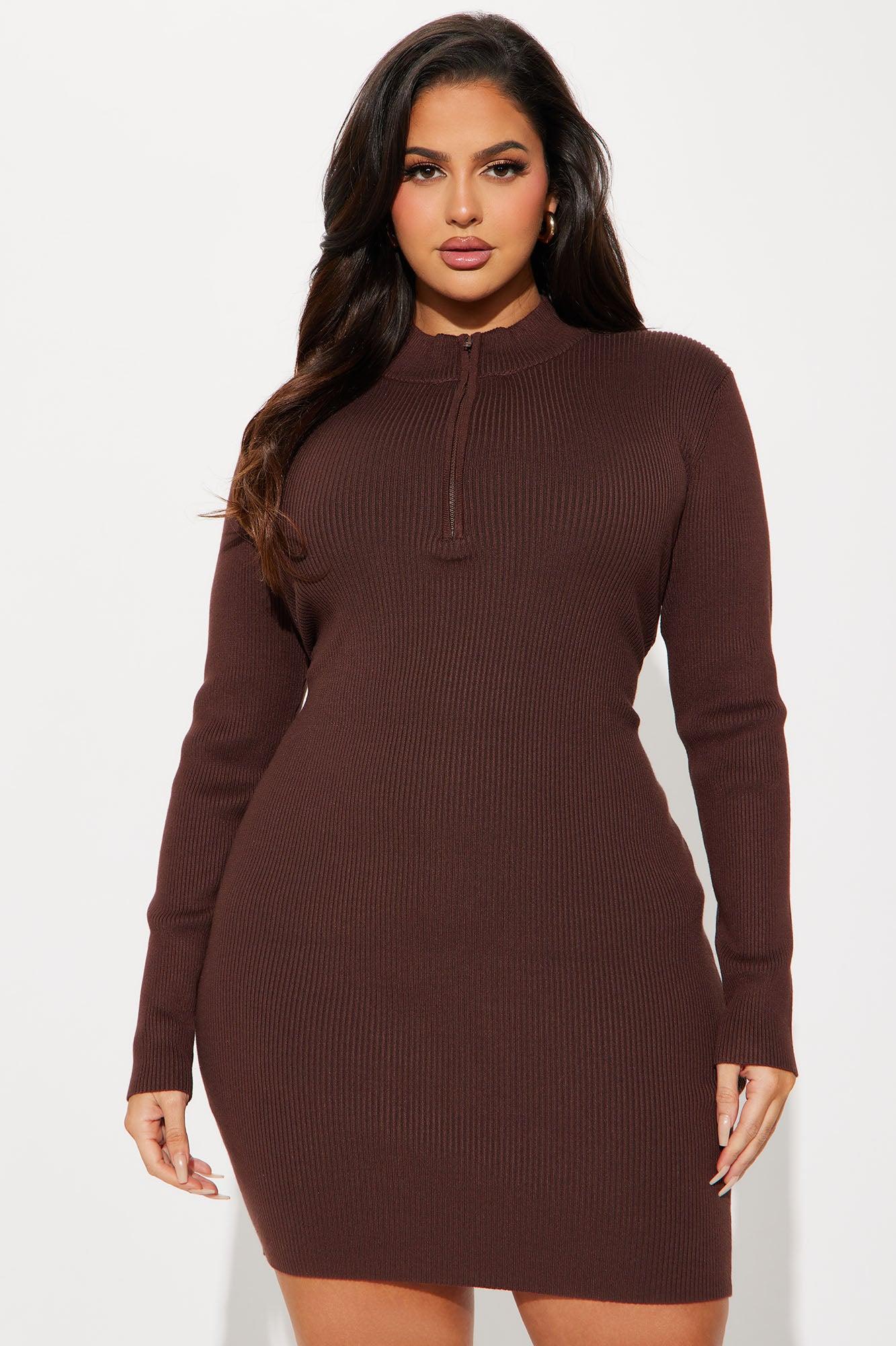 Kyana Zip Sweater Mini Dress - Chocolate Female Product Image