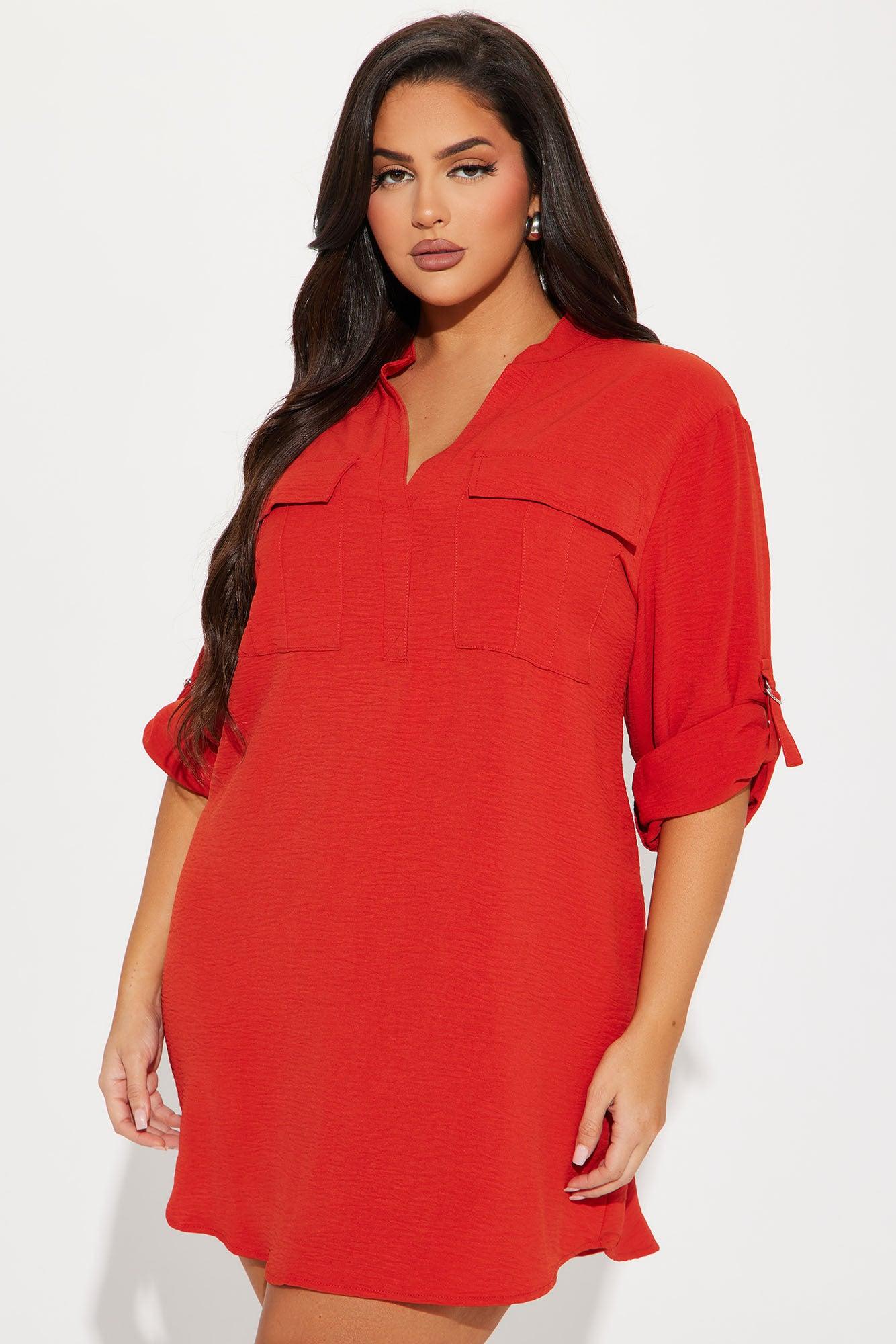Jennifer Mini Shirt Dress - Rust Product Image
