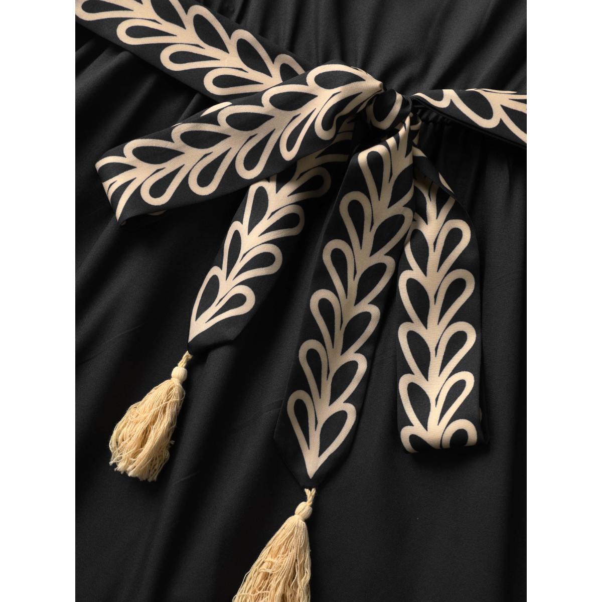 Plus Size Boho Print Tassel Belted Cami Dress Black Women Resort Non Sleeveless Curvy BloomChic 30/6X Product Image