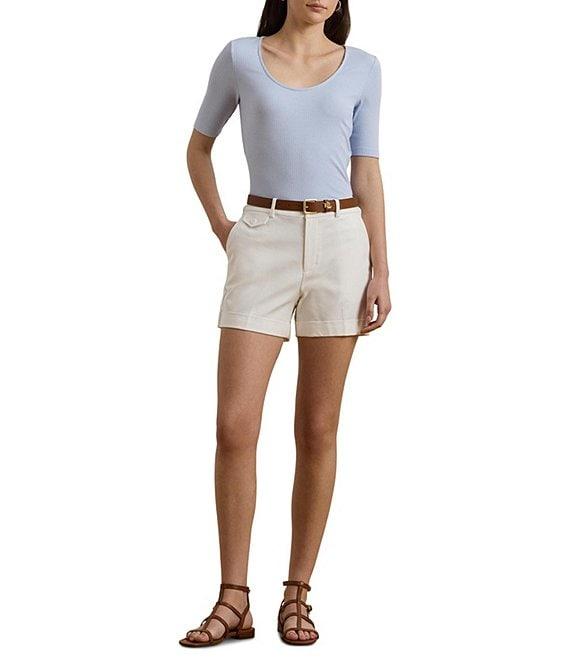 Lauren Ralph Lauren Cotton Blend Rib-Knit Scoop Neck Elbow Sleeve Tee Product Image