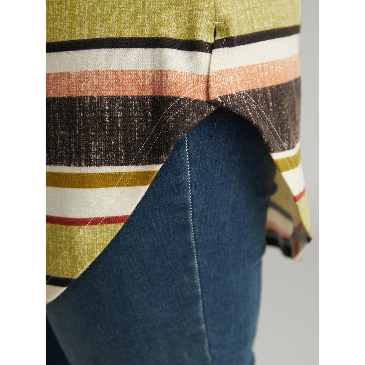 Plus Size Halloween Striped Contrast Curved Hem T-shirt Multicolor Women Casual Contrast Striped Round Neck Festival-Halloween T-shirts BloomChic 18-20/2X Product Image