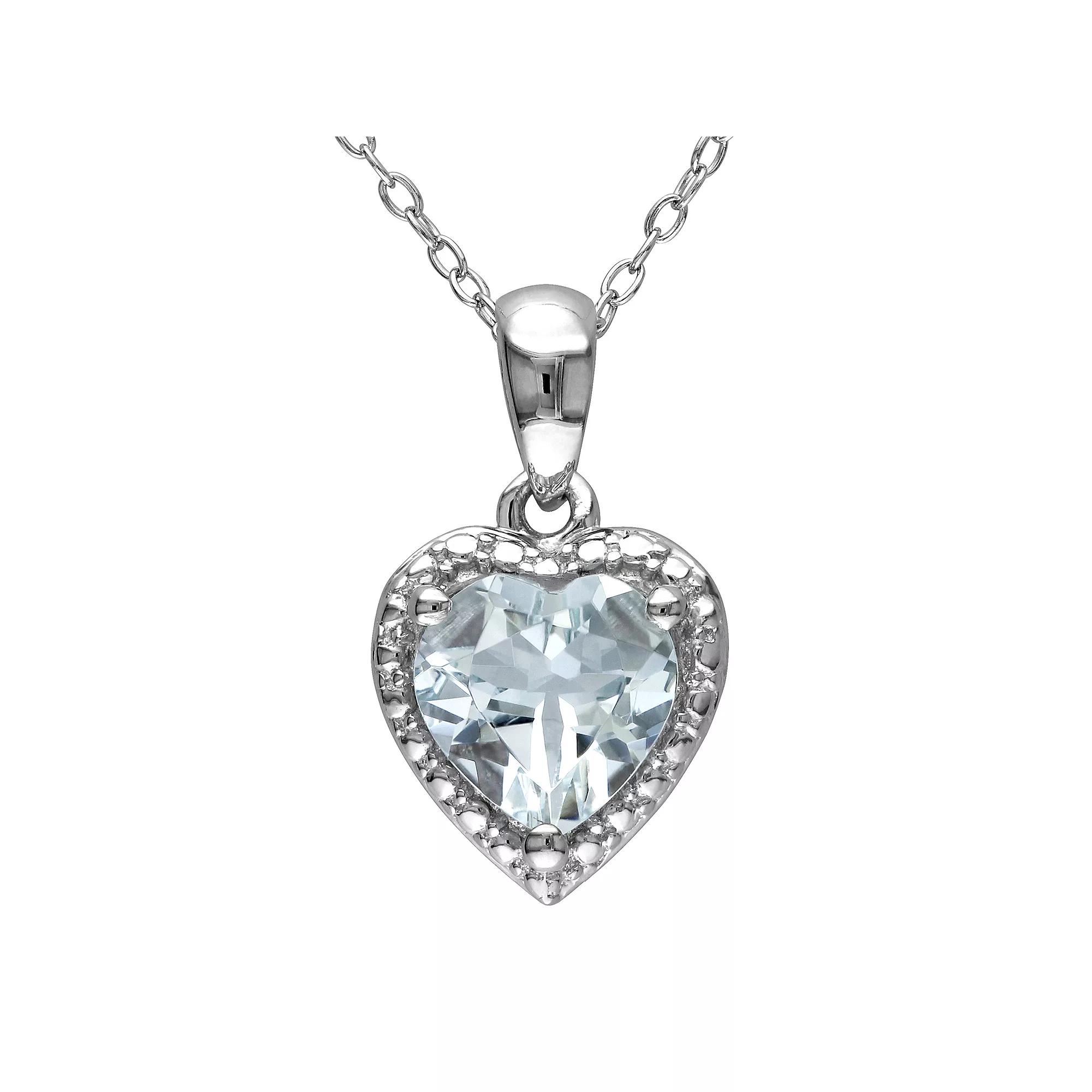 Stella Grace Sterling Silver Aquamarine Heart Halo Pendant Necklace, Women's, Size: 18" Product Image