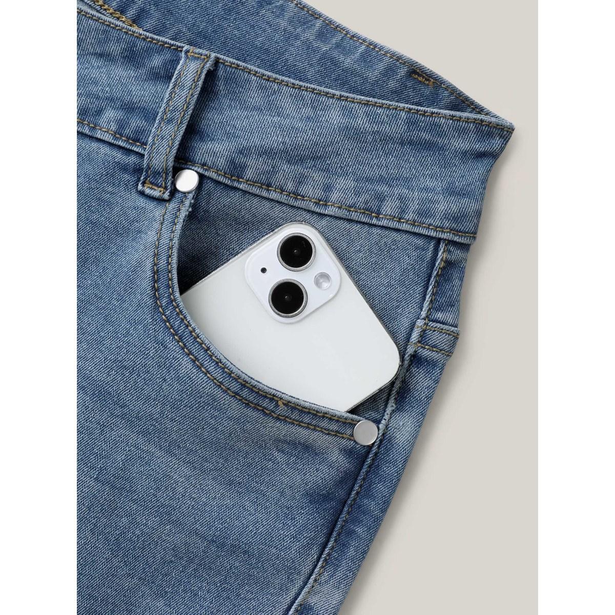 Plus Size Classic Bootcut Mid-Rise Jeans Women Bluevintage Medium stretch Slanted pocket Jeans BloomChic 24/3X Product Image