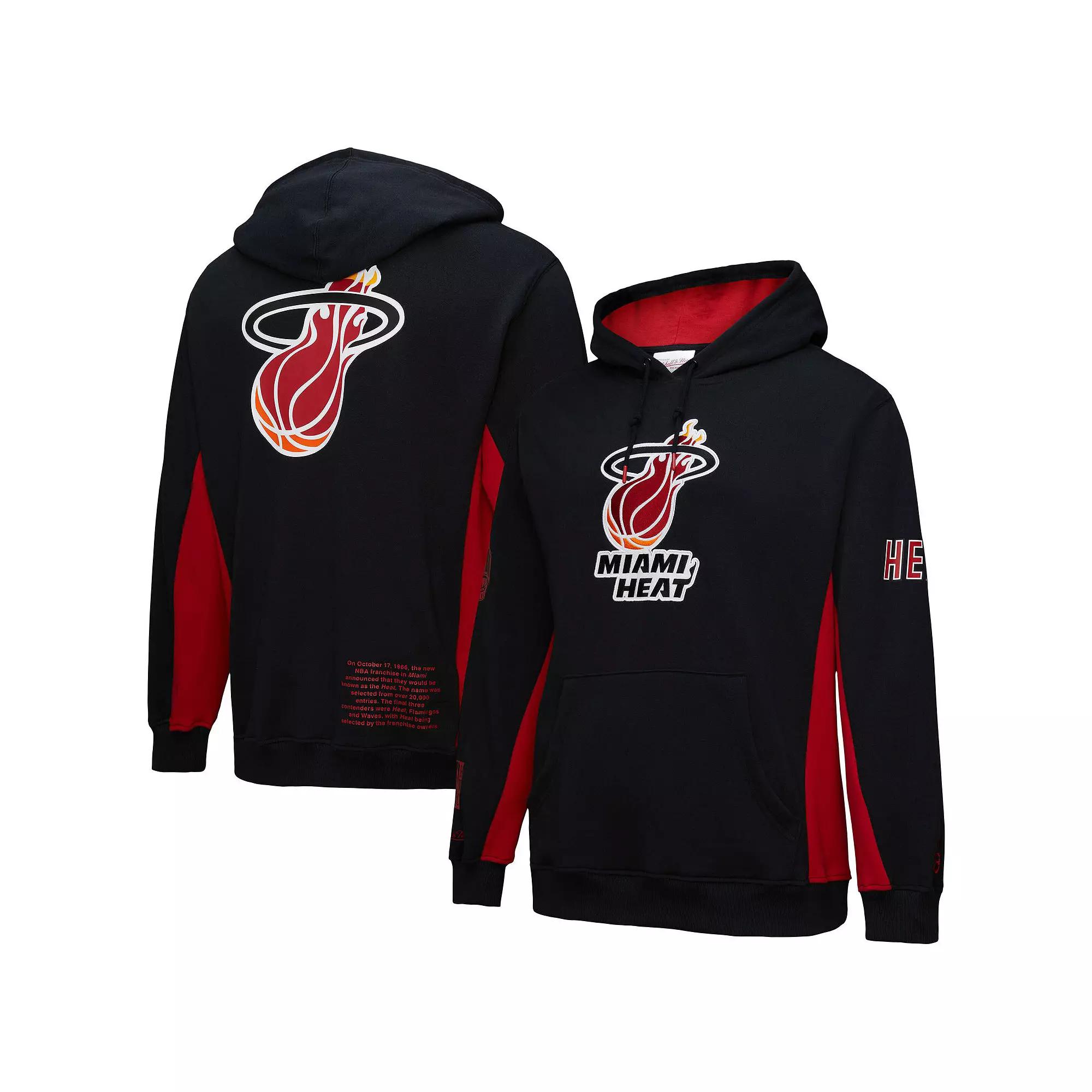 Men's Mitchell & Ness Black Miami Heat Hardwood Classics Team Origins Fleece Pullover Hoodie,  Product Image