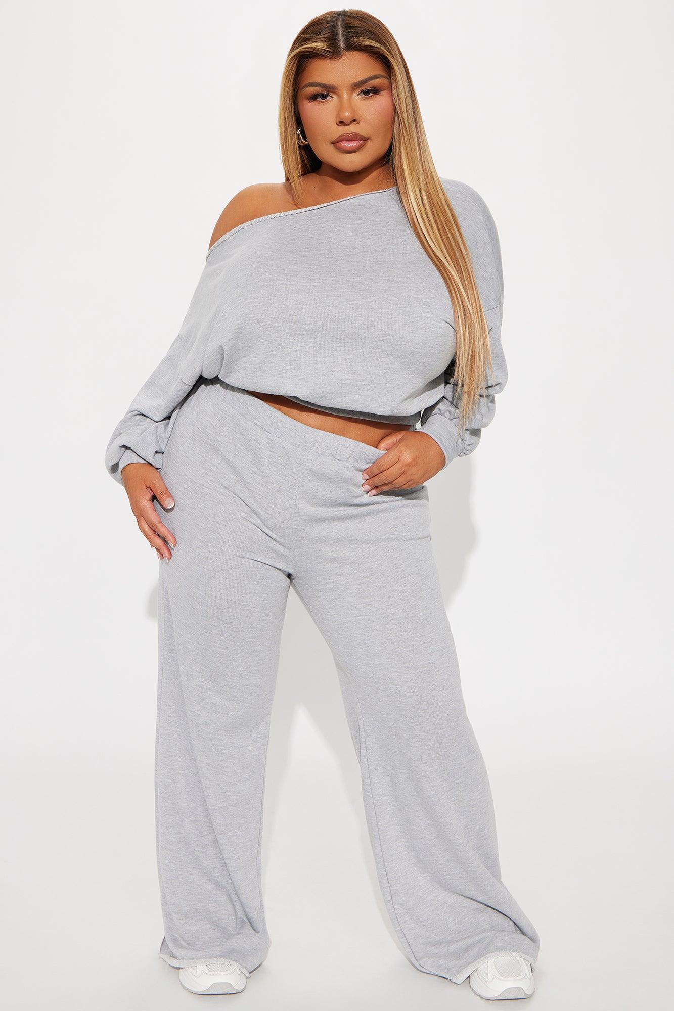 Robyn Off Shoulder Pant Set - Heather Grey Product Image