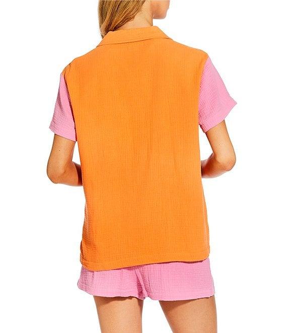 GB Oversize Colorblock Button Down Shirt Swimsuit Cover-Up Product Image