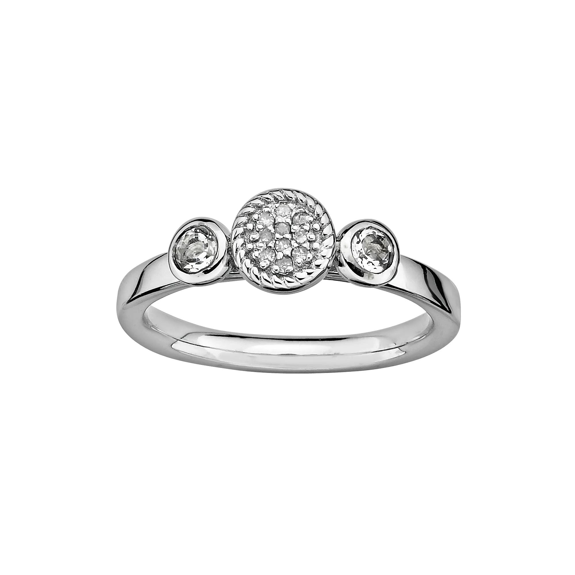Stacks & Stones Sterling Sterling Silver White Topaz & Diamond Accent Stack Ring, Women's, Size: 10 Product Image