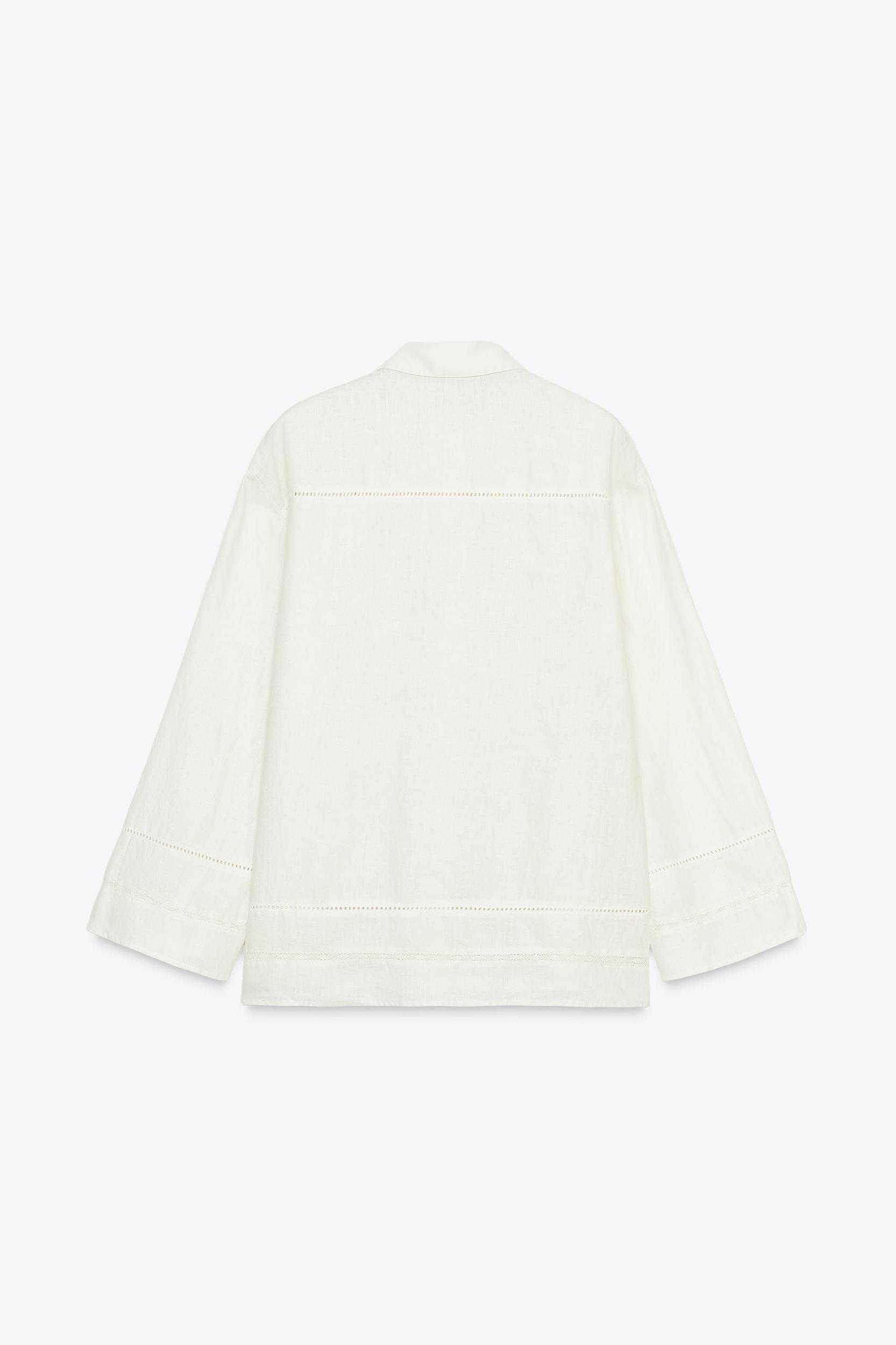 100% LINEN LACE TRIM SHIRT ZW COLLECTION Product Image