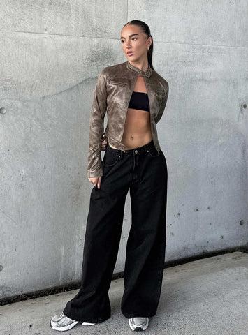 Naylor Mid Rise Wide Leg Jeans Washed Black Denim Product Image