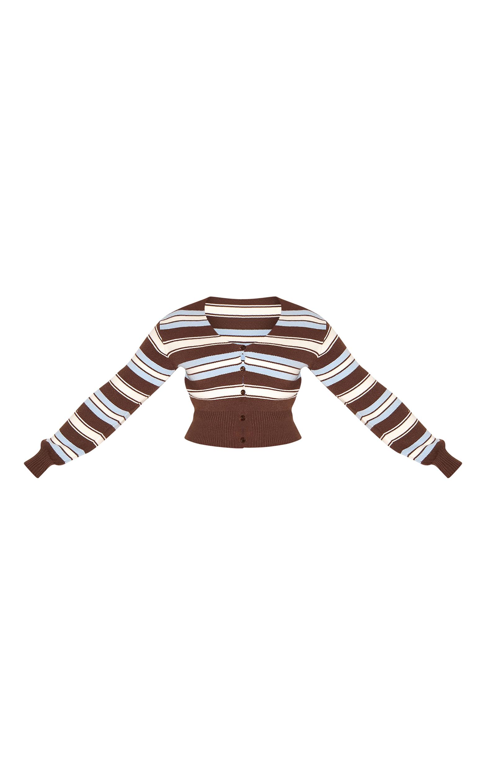 Shape Chocolate Knitted Stripped Button Front Cardigan Product Image