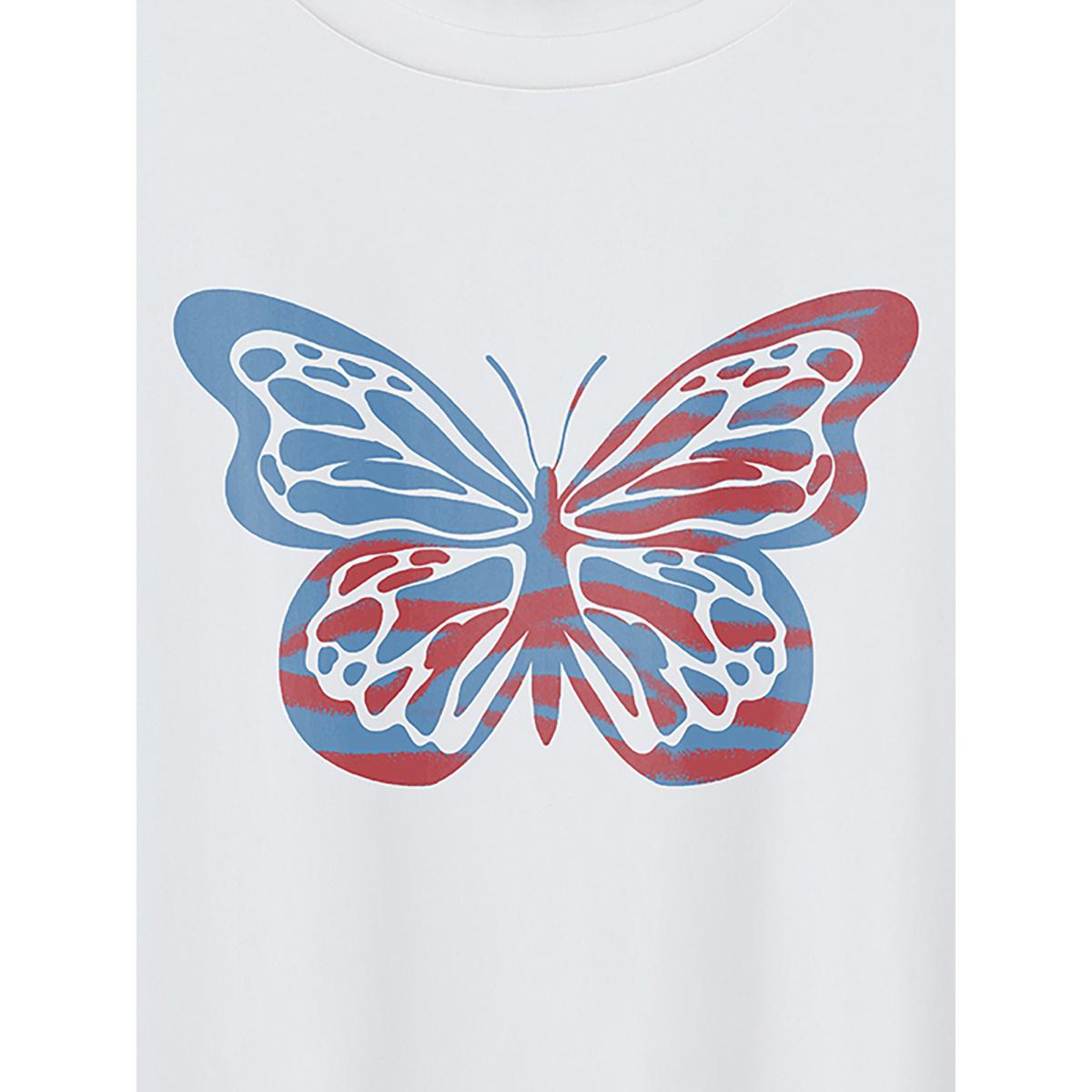 Plus Size Colorful Butterfly Print Round Neck T-Shirt Originalwhite Women Non Country Round Neck Everyday-Casual T-shirts BloomChic 18-20/2X Product Image