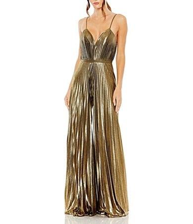 Mac Duggal Metallic Pleated V-Neck Jumpsuit Product Image