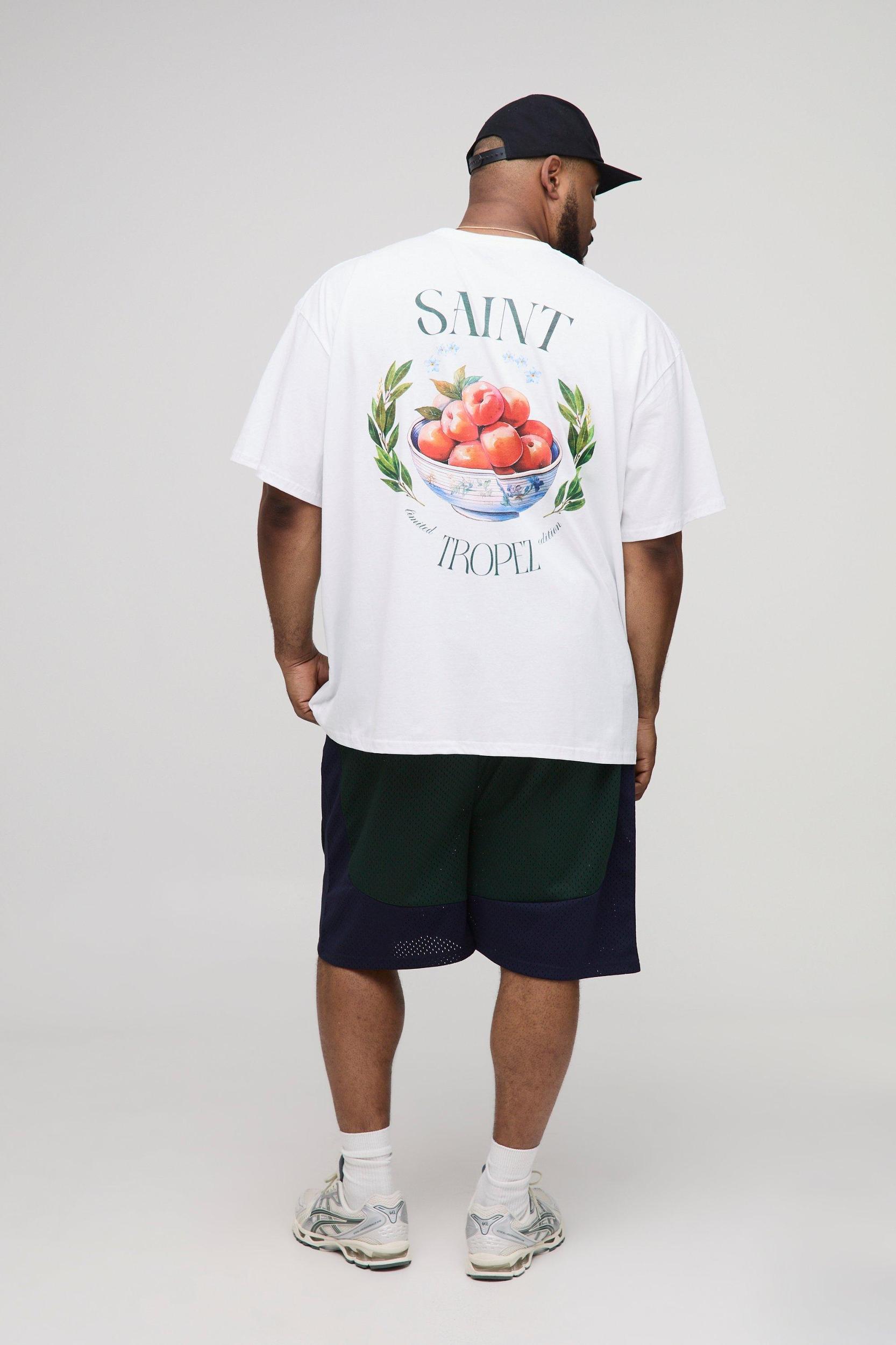 Plus Oversized Saint Tropez Fruit Bowl Print T-Shirt | boohooMAN USA Product Image