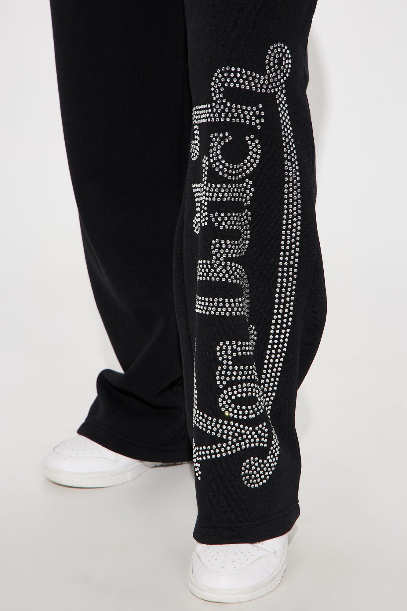 Von Dutch Rhinestone Wide Leg Pant - Black Product Image