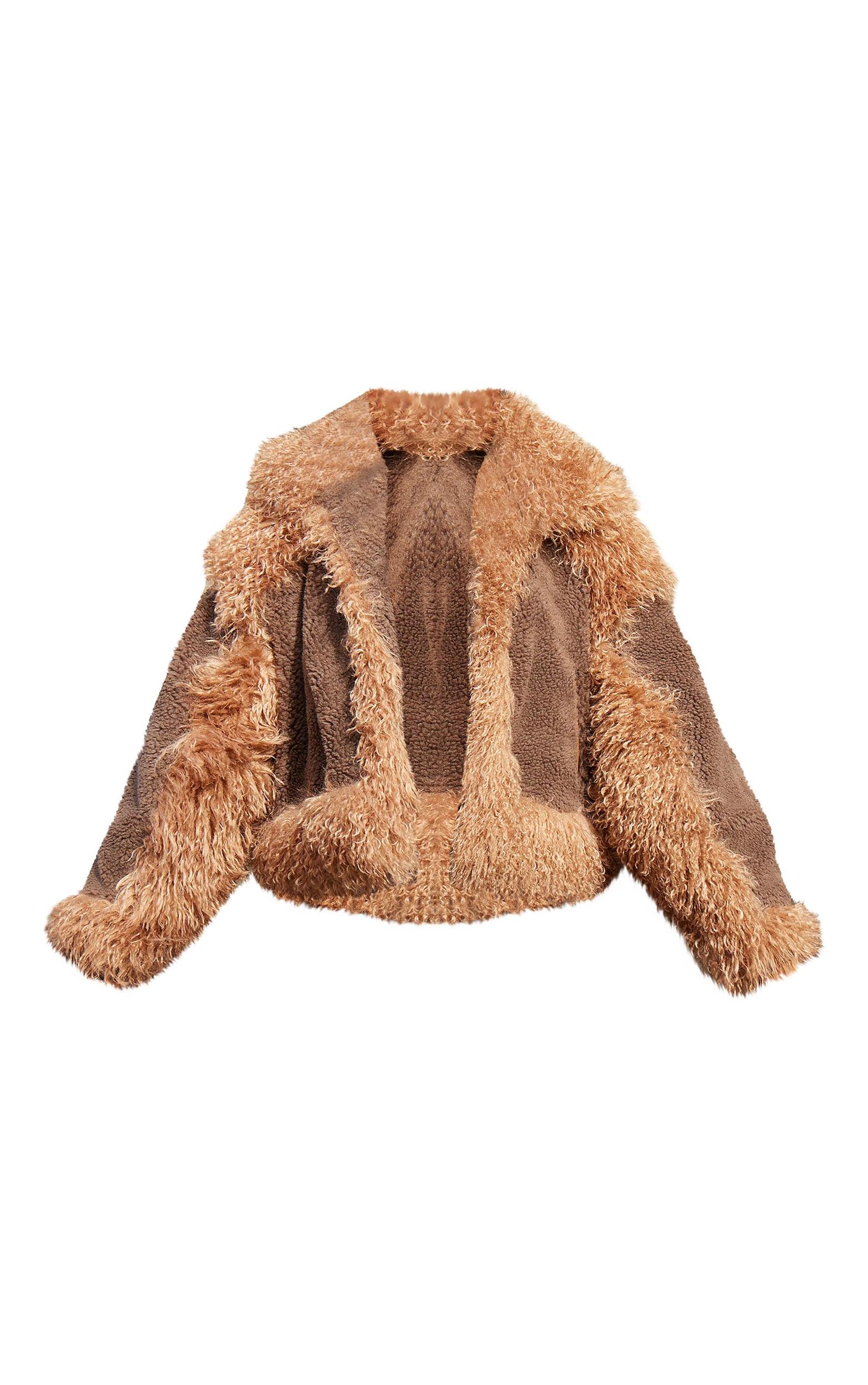 Brown Faux Fur Contrast Teddy Aviator Jacket Product Image