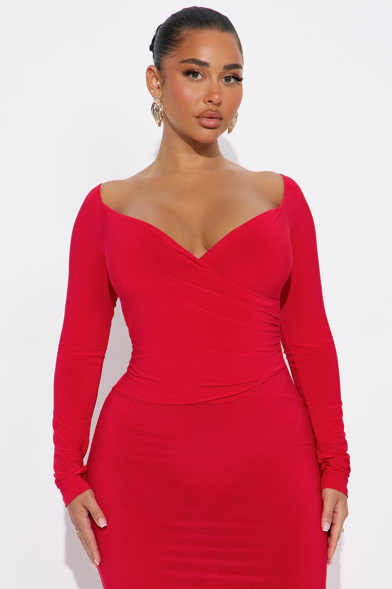 Carol Off Shoulder Midi Dress - Red Female Product Image