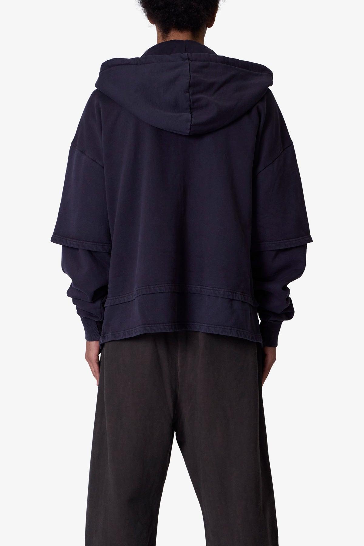 Double Layer Zipper Sweater - Washed Black Product Image