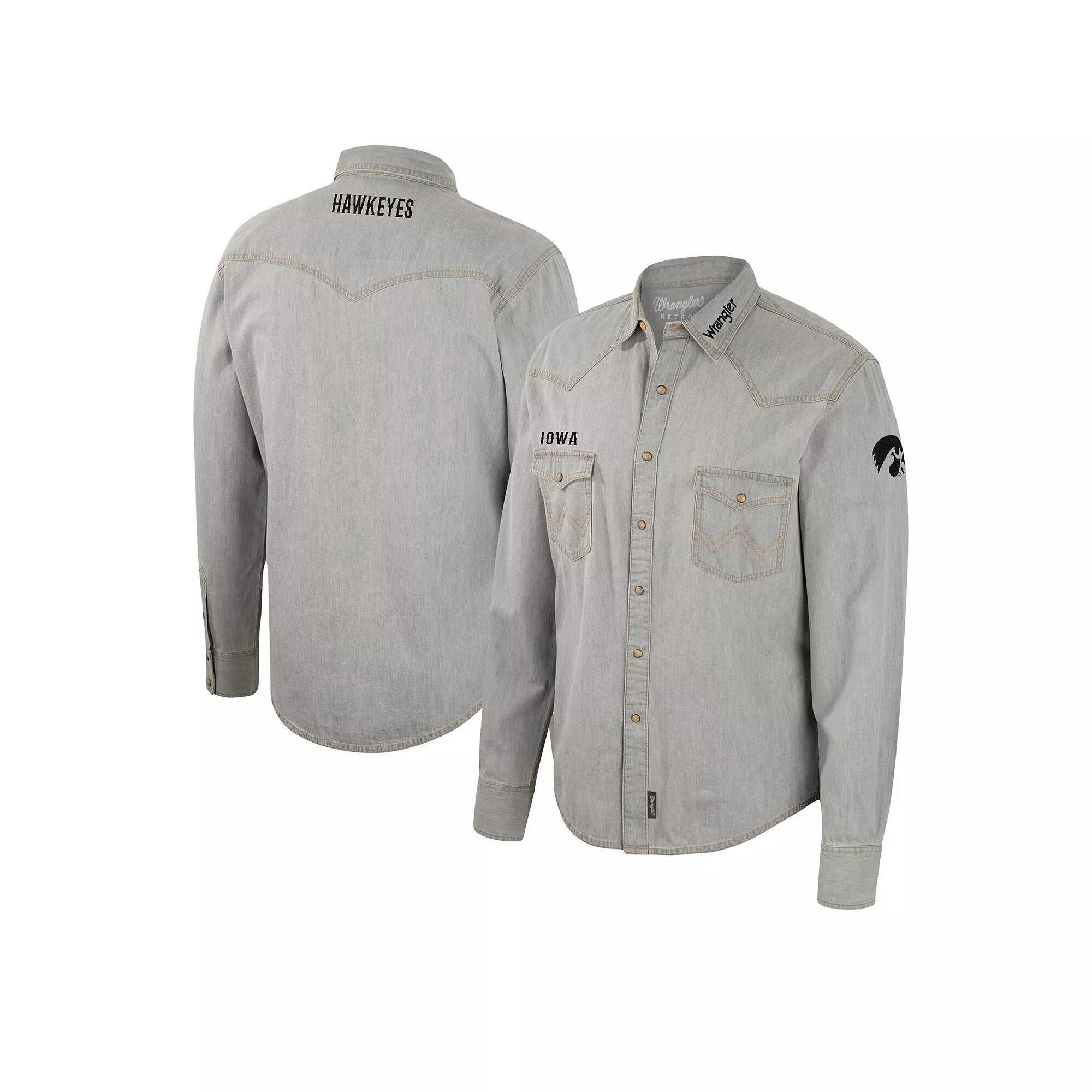 Men's Colosseum x Wrangler Gray Iowa Hawkeyes Cowboy Cut Western Full-Snap Long Sleeve Shirt,  Product Image