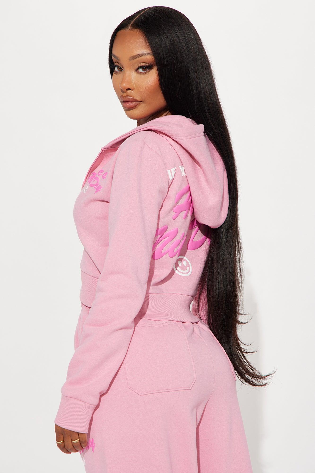 Have A Nice Day Zip Front Hoodie - Pink Product Image