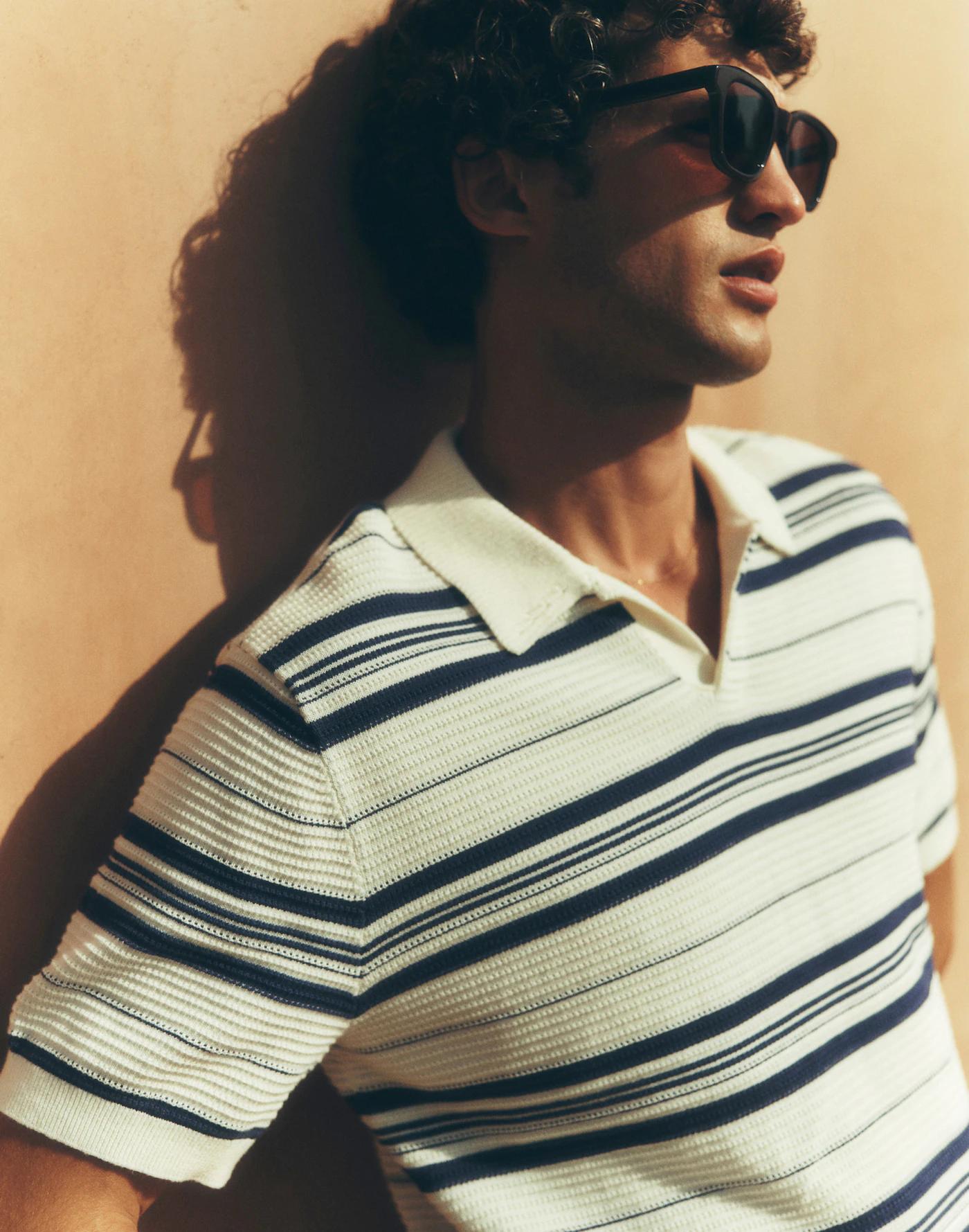 Striped Johnny-Collar Sweater Polo Product Image