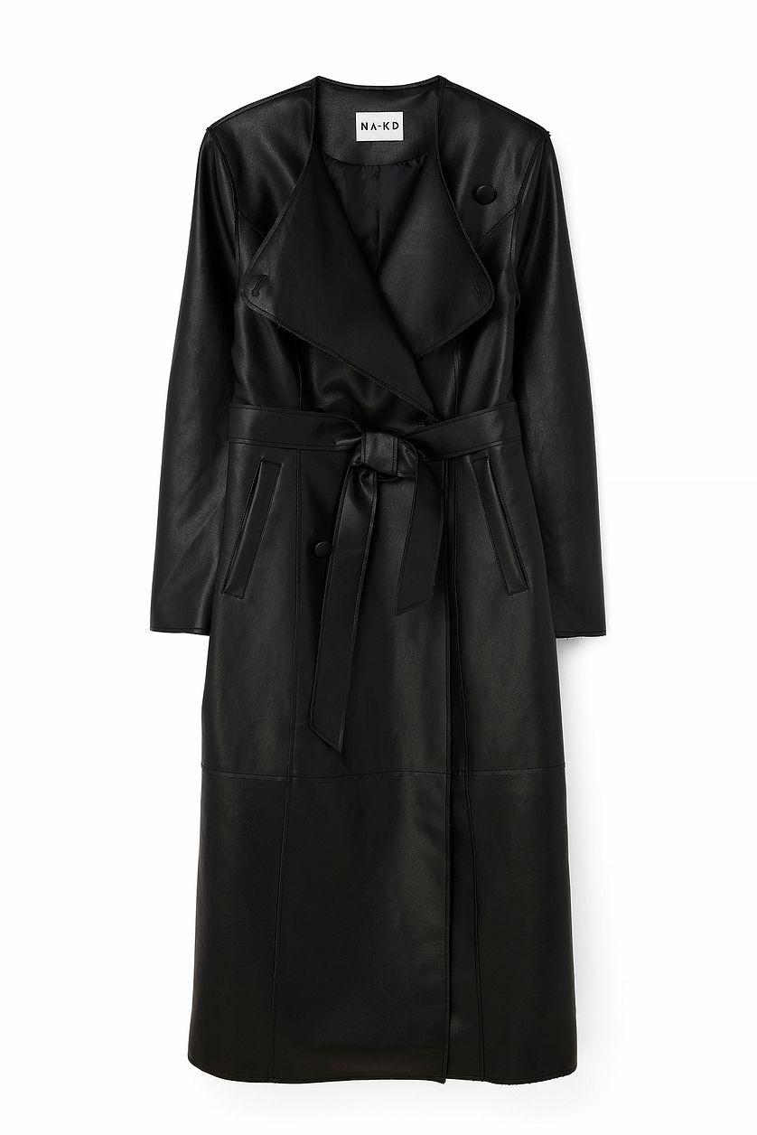 Marked Waist Pu Coat Product Image