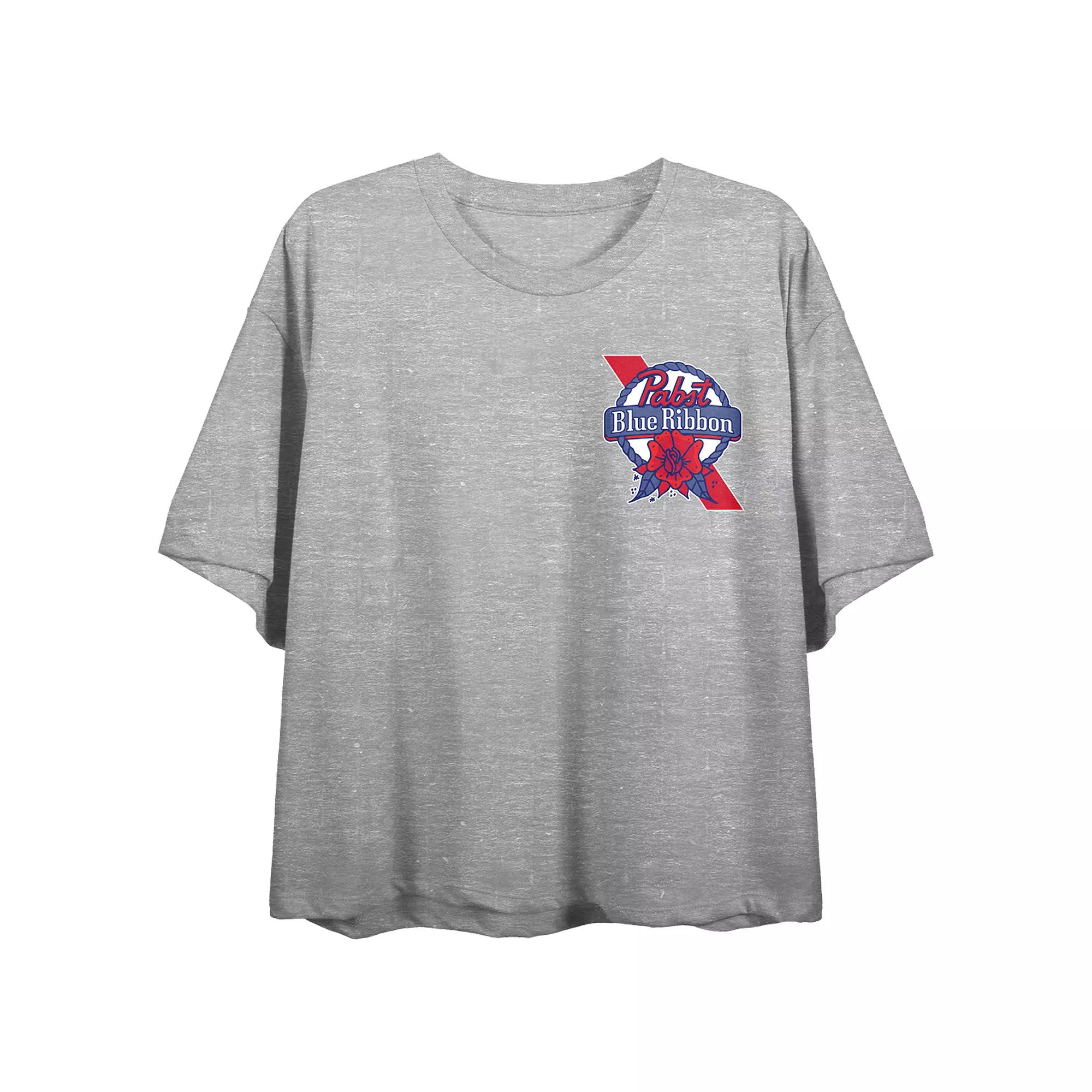 Women's Pabst Blue Ribbon Floral Art Crewneck Graphic Tee, Girl's,  Product Image