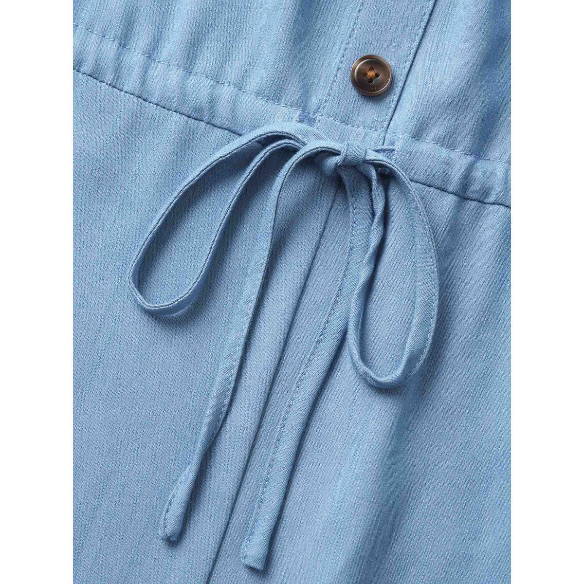 Plus Size Denimblue Solid Shirred Button Detail Drawstring Jumpsuit Women Casual Sleeveless Square Neck Everyday Loose Jumpsuits BloomChic 18-20/2X Product Image