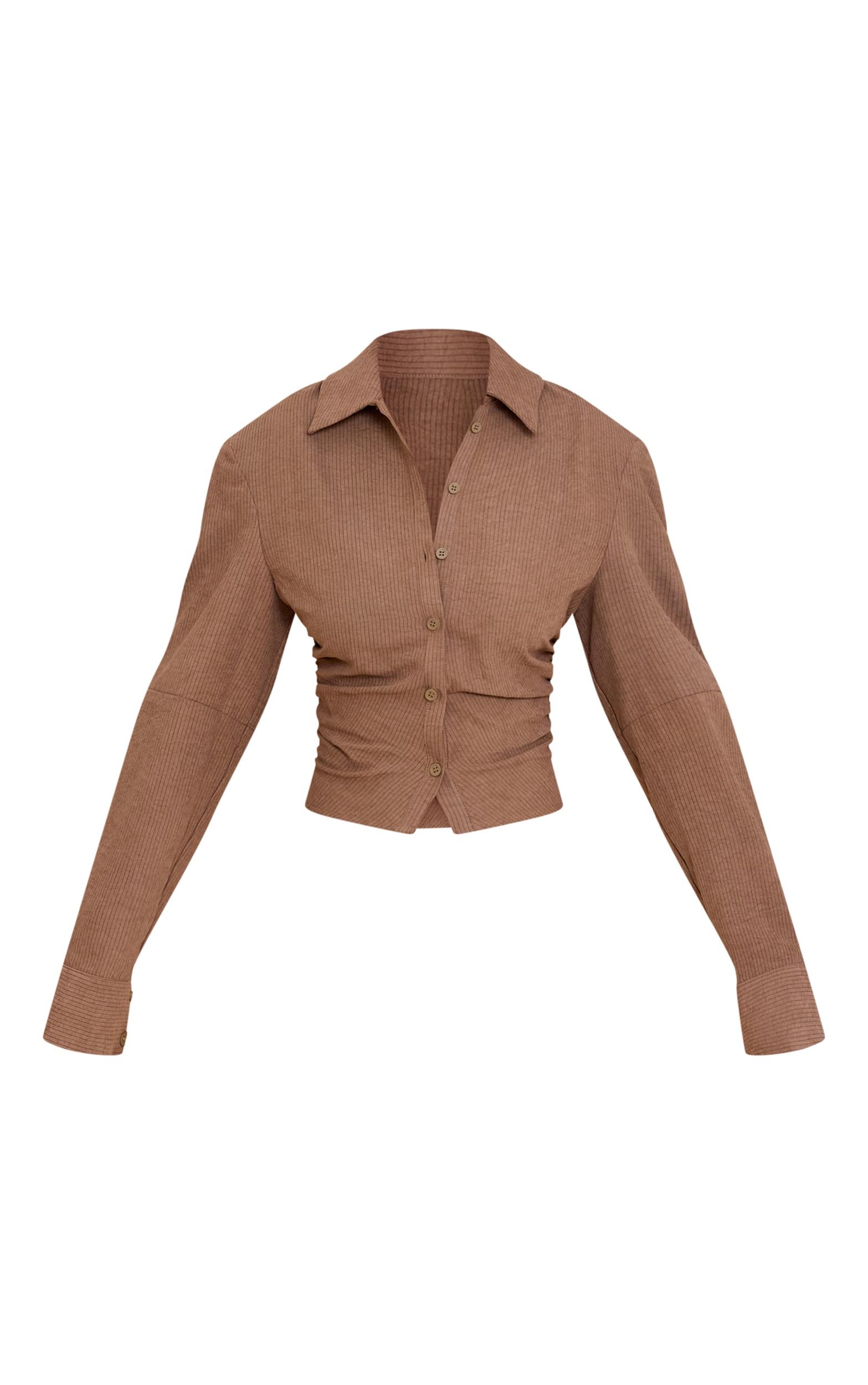 Mushroom Pinstripe Ruched Shoulder Pad Detail Shirt Product Image