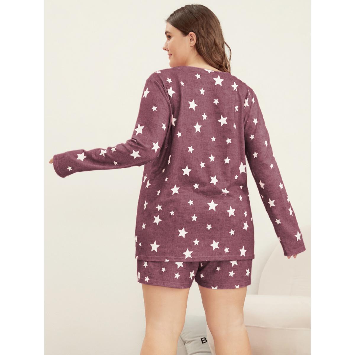 Plus Size Star Print Round Neck Sleep Top Women Russet Casual Moon and Star Round Neck Loungewear BloomChic 30/6X Product Image