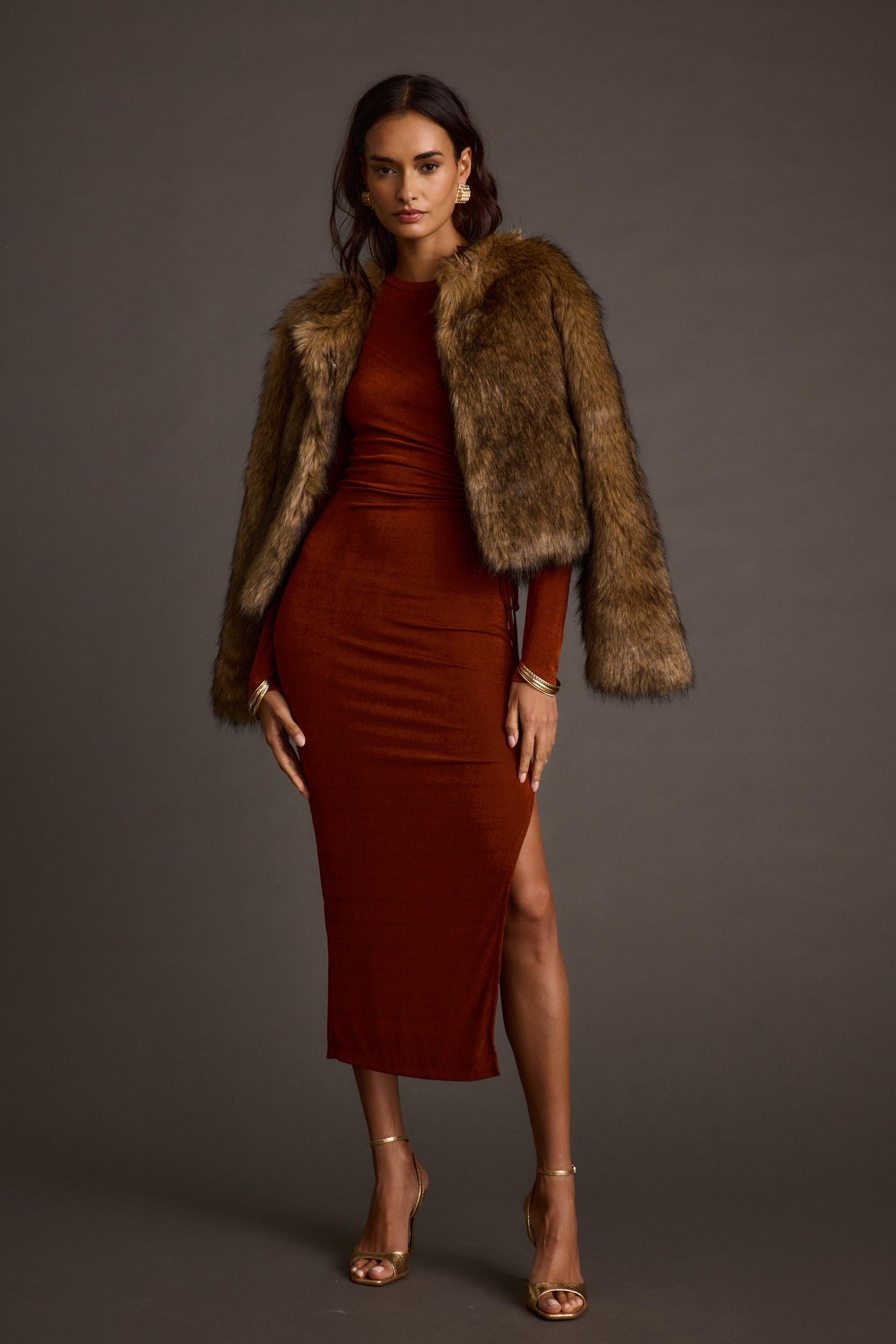 Misty Brown Faux Fur Coat Product Image