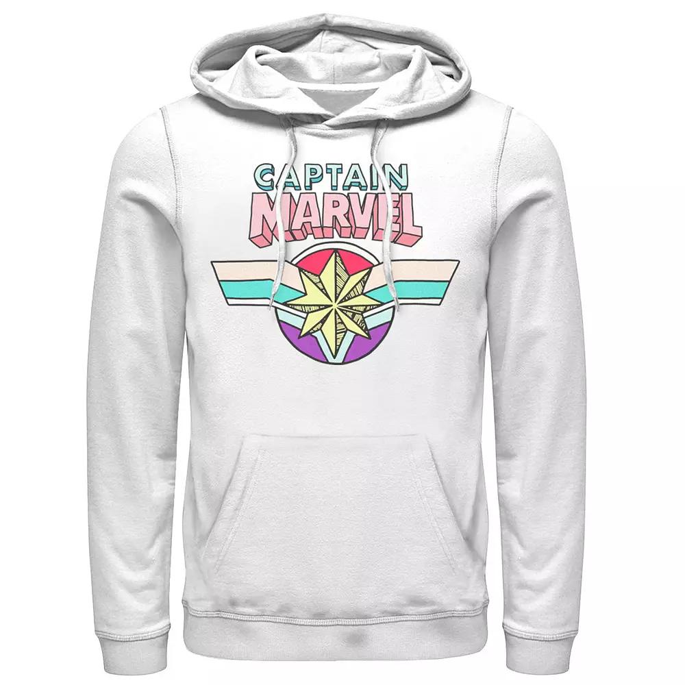 Men's Marvel Captain Marvel Cartoon Style Logo Hoodie, Size: XXL, White Product Image