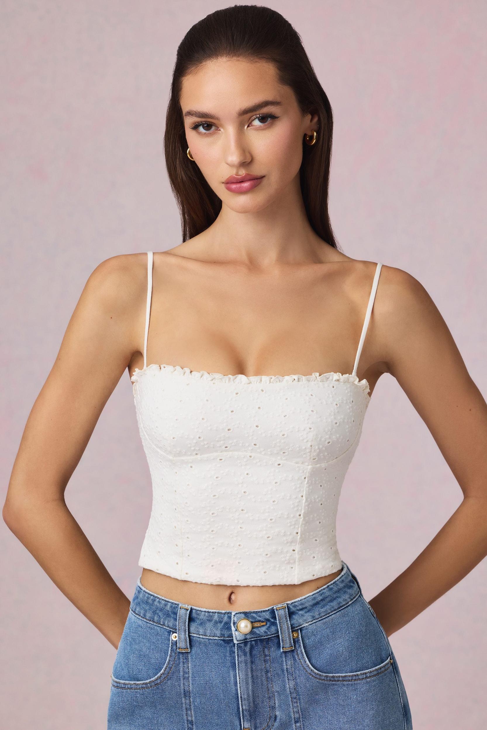 Broderie Anglaise Camisole Top in White Product Image