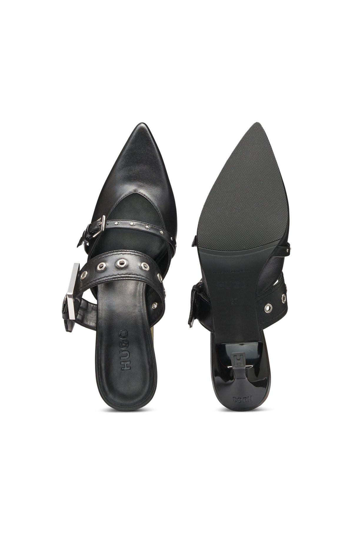 HUGO - Nappa-leather mules with twin buckled straps  - Black Product Image