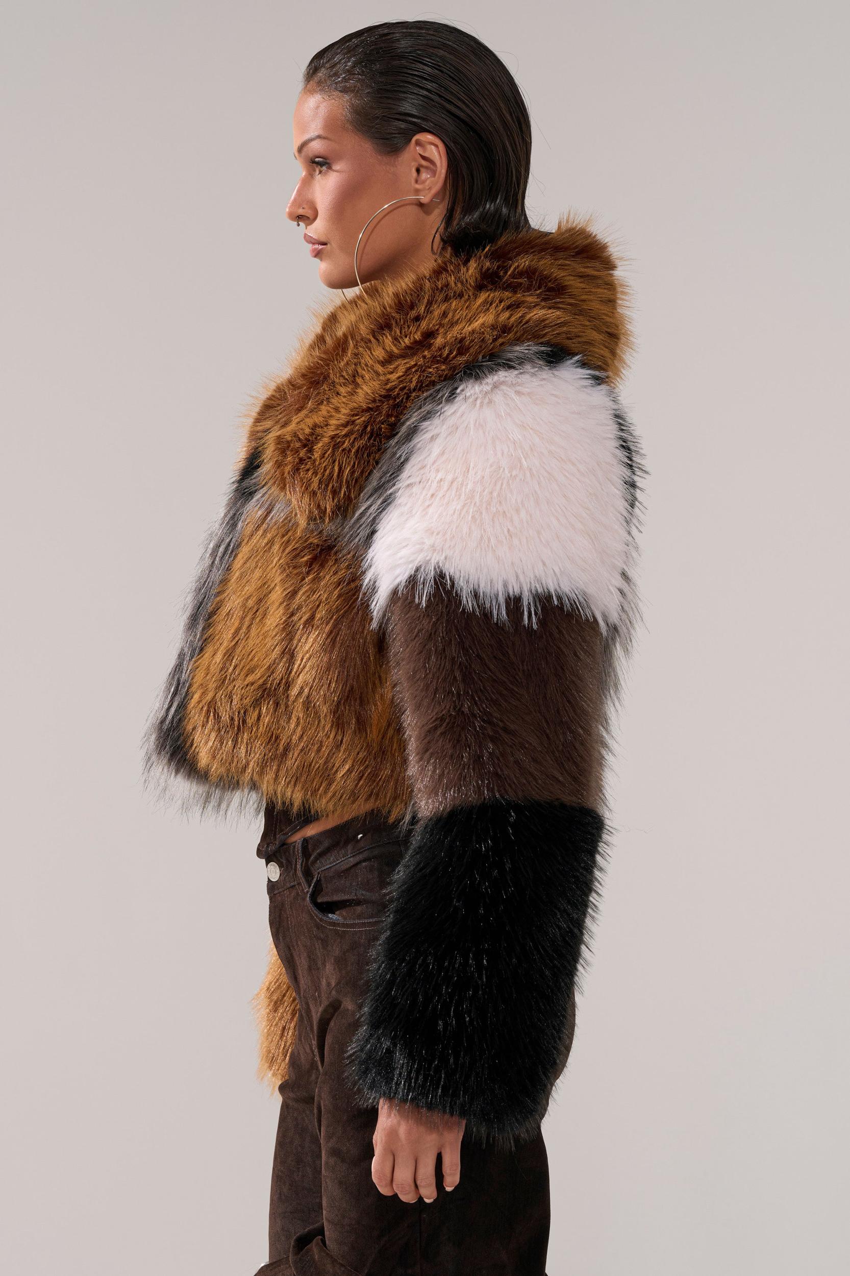 HAZEL PATCHWORK FAUX FUR COAT Product Image
