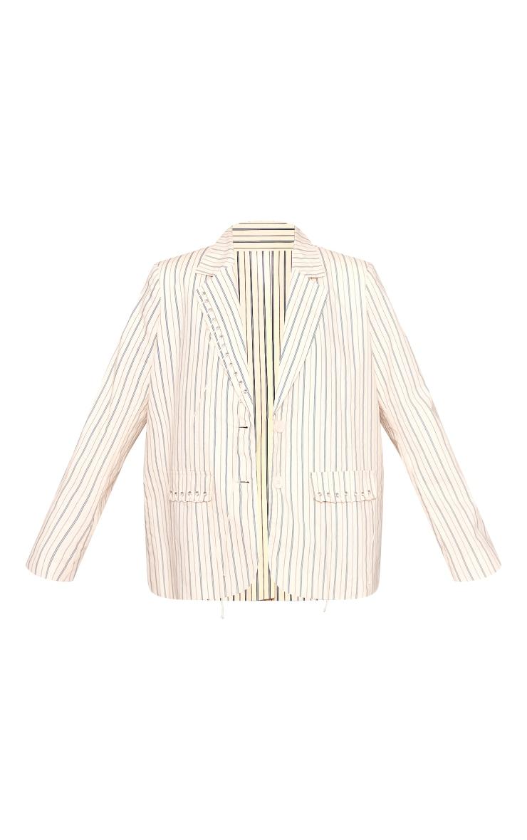 Cream Pinstripe Eyelet Detail Oversized Blazer Product Image