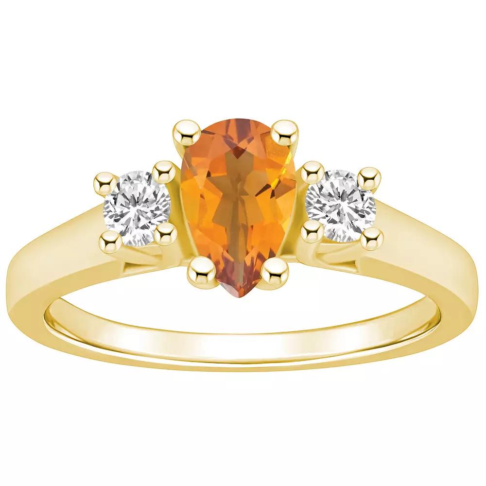 Alyson Layne 14k Gold Pear Cut Citine & 1/4 Carat T.W. Diamond Ring, Women's, Size: 5, Orange Product Image
