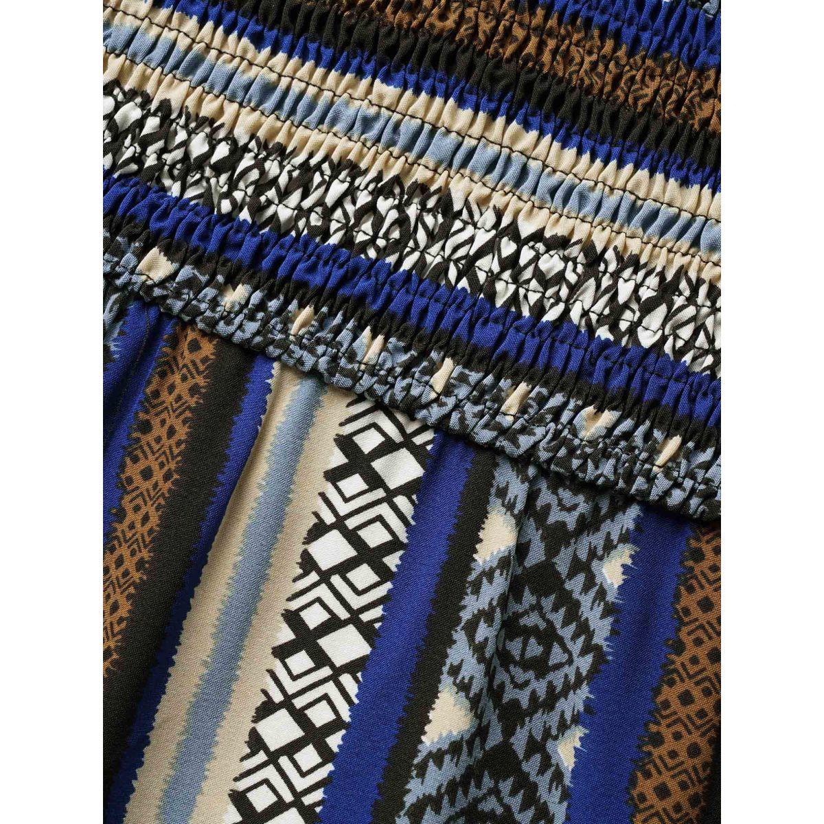 Plus Size Bandana Striped Shirred Ruffle Trim Dress Mediumblue Women Resort Shirred Square Neck Cap Sleeve Curvy BloomChic 18-20/2X Product Image