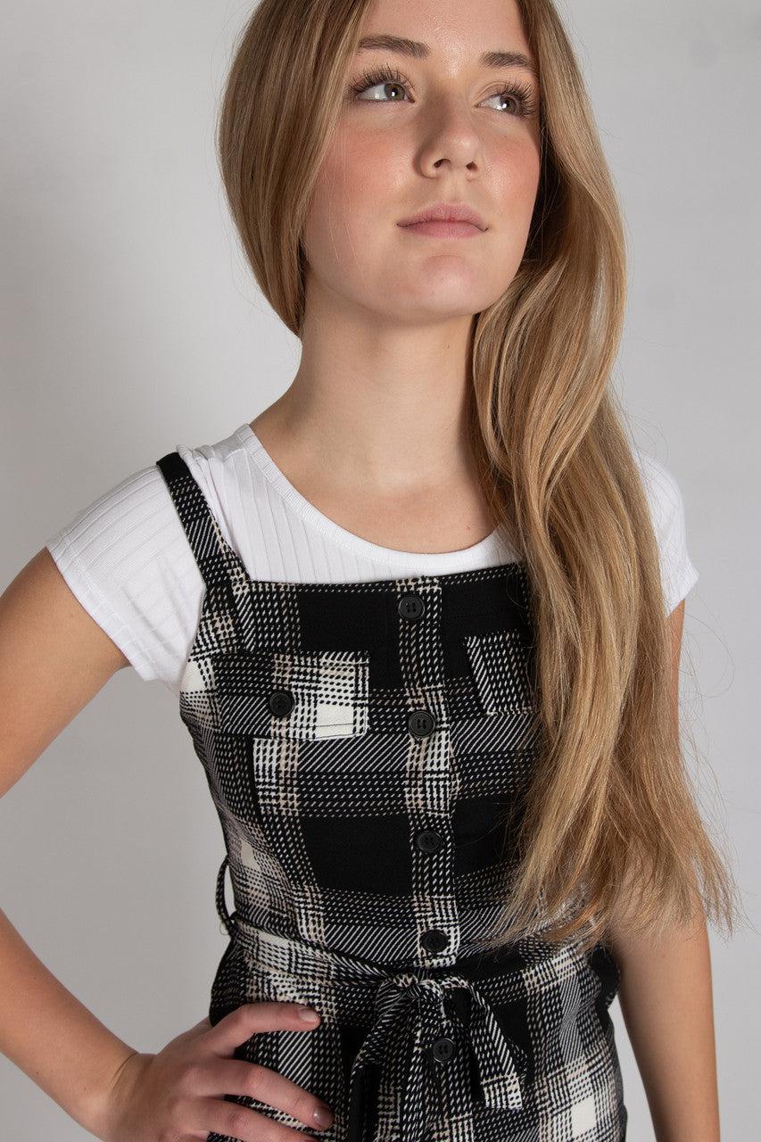 Button Front Plaid Mini Dress With Tee Product Image