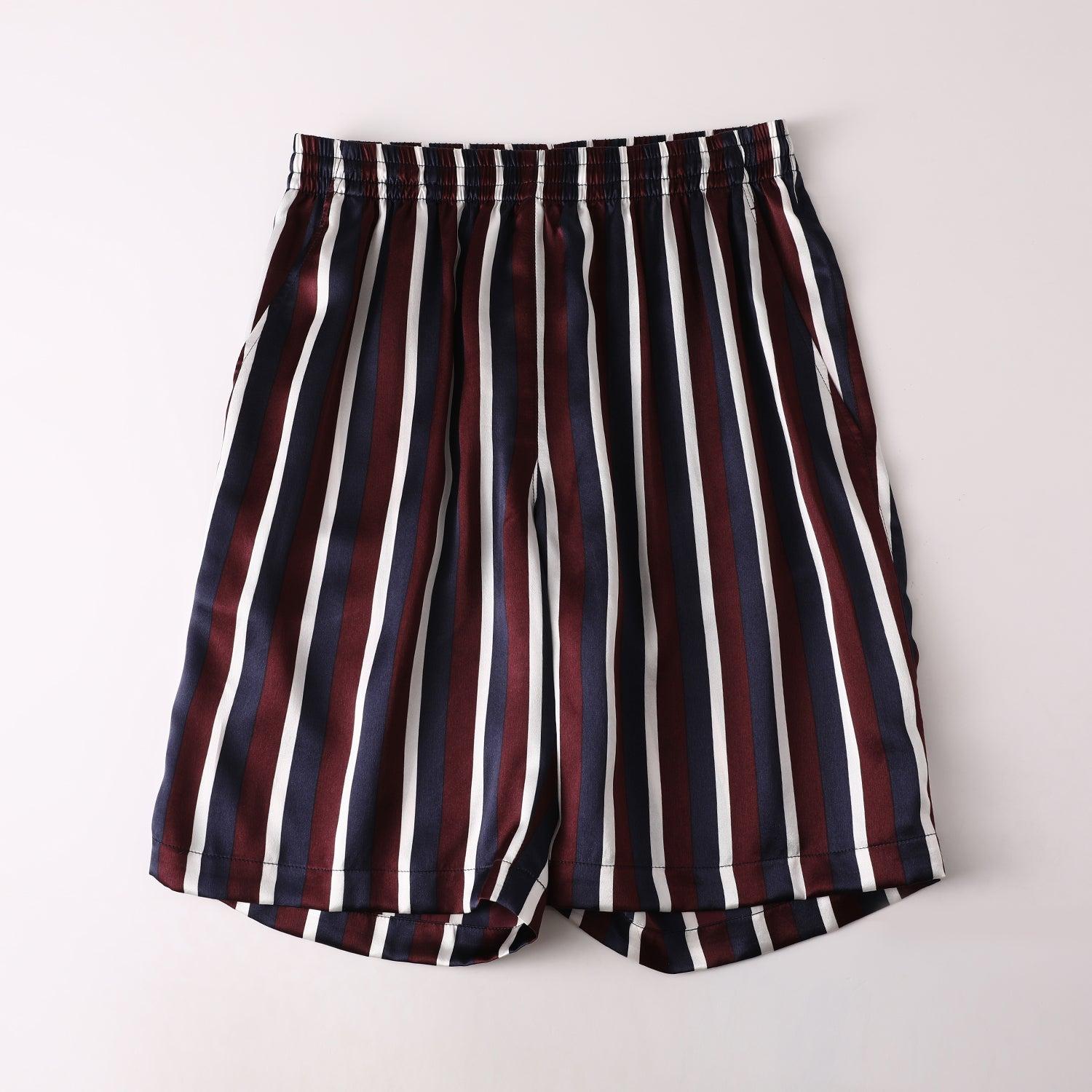 Pure Mulberry Silk Striped Men's Shorts | Mid Waist | 19 Momme Silk Charmeuse Product Image