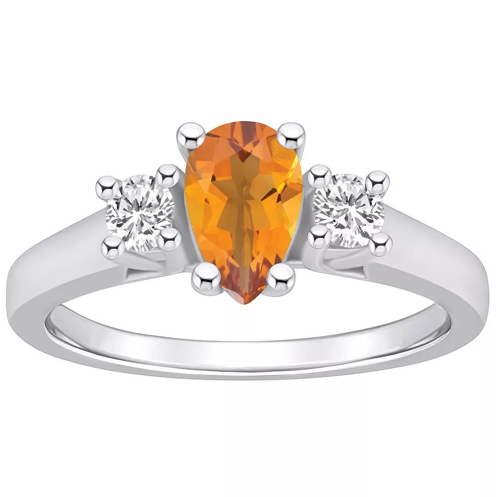 Alyson Layne 14k White Gold Pear Cut Citine & 1/4 Carat T.W. Diamond Ring, Women's, Size: 7, Orange Product Image