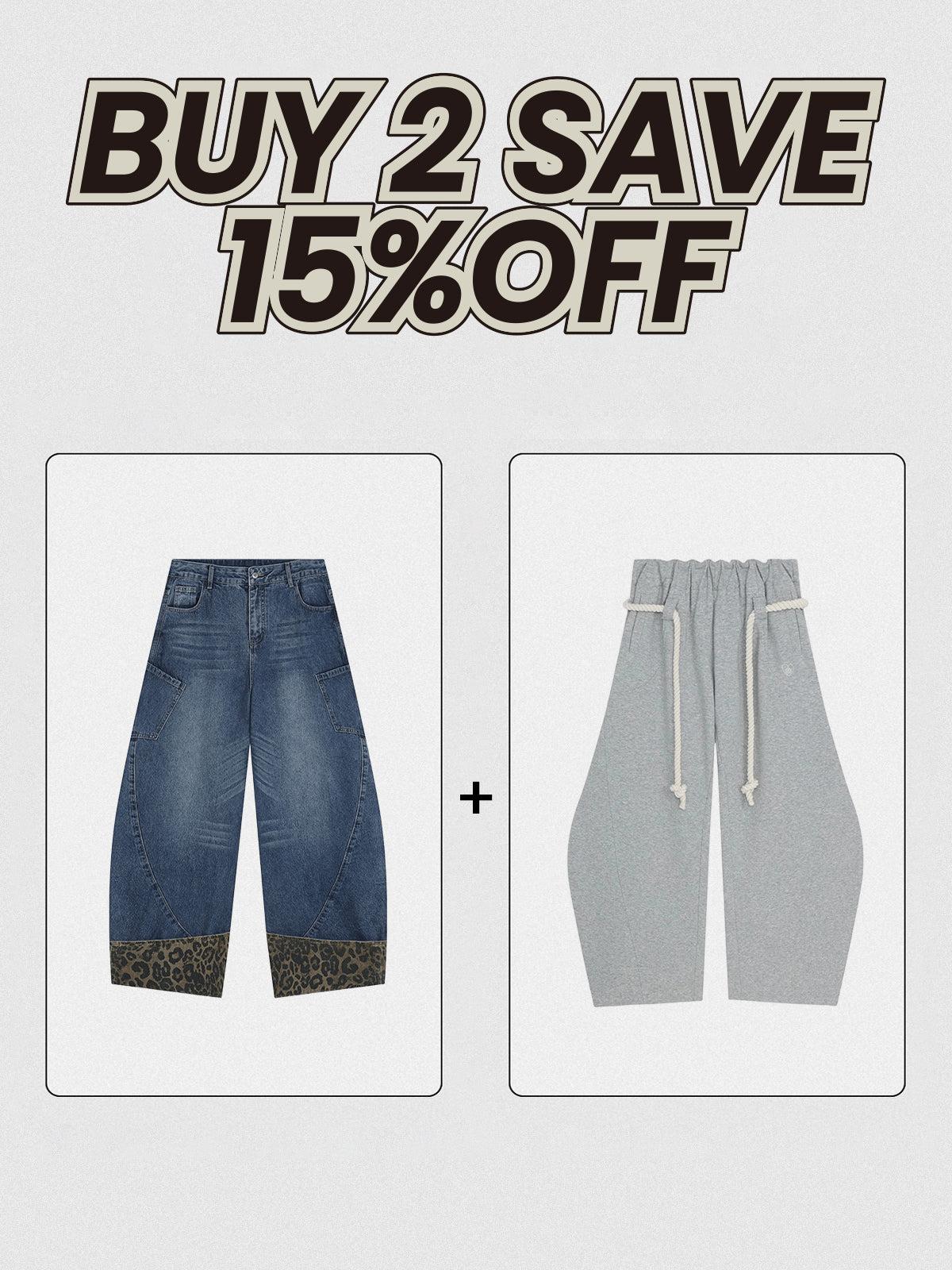 Aelfric Eden Leopard Cuffed Baggy Barrel Jeans Product Image