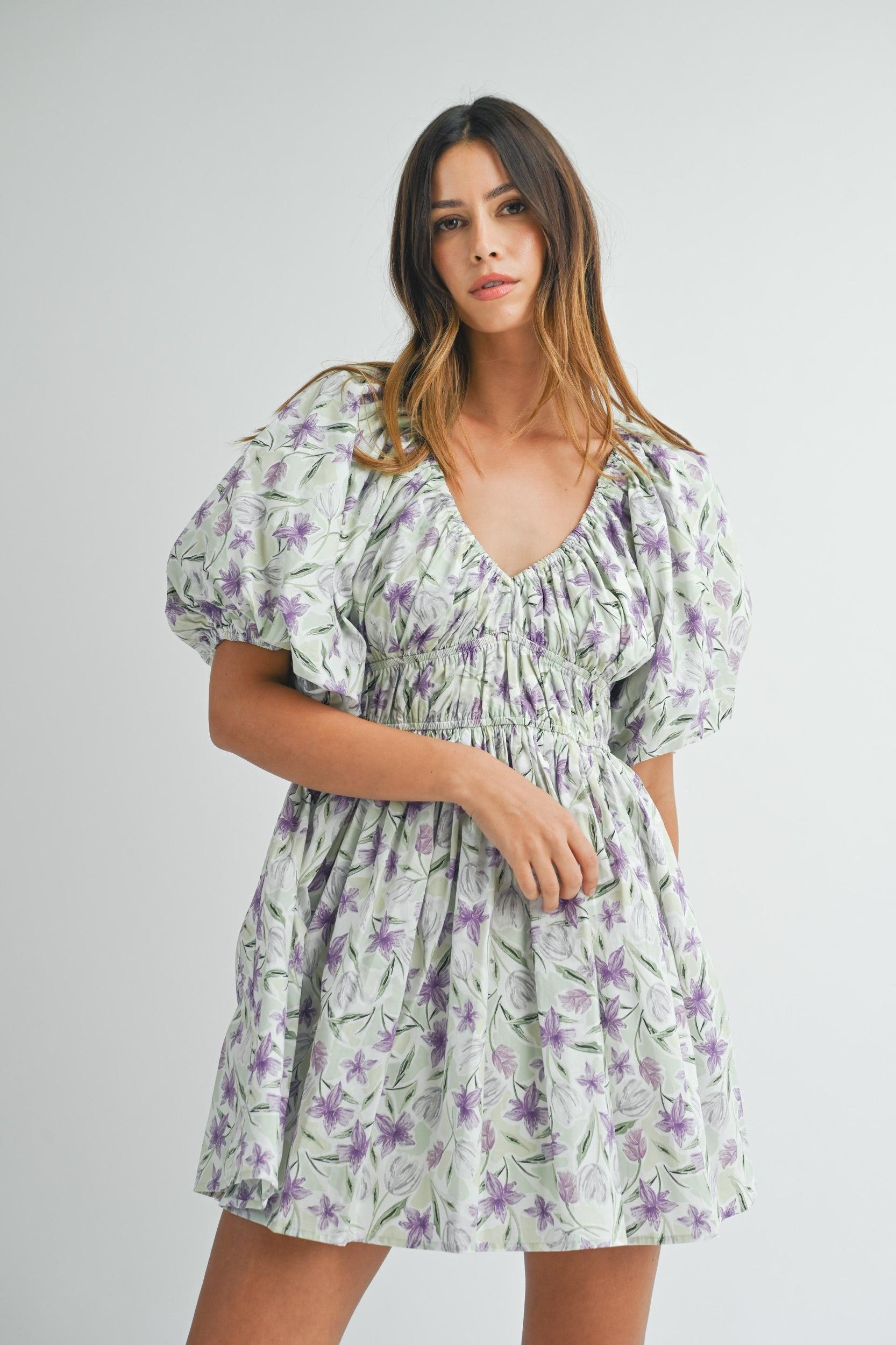 Floral Puff Sleeve Mini Dress Product Image