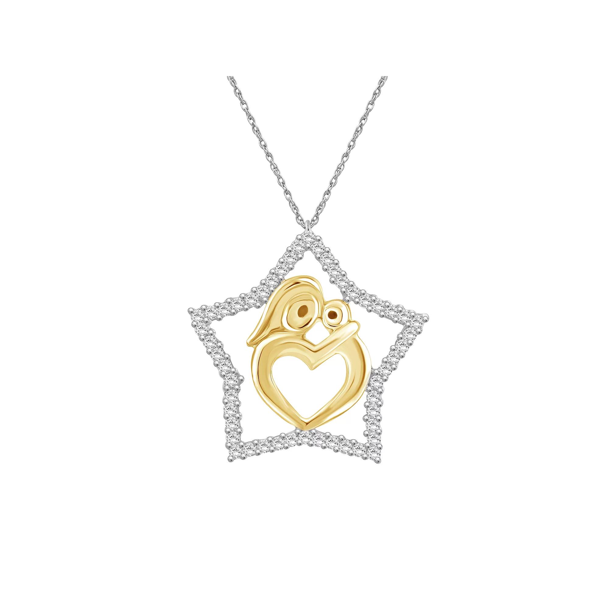 Jewelexcess Two-Tone 14k Gold Over Silver 1/4 Carat T.W. Diamond Mom Star Pendant Necklace, Womens Gold Tone Product Image